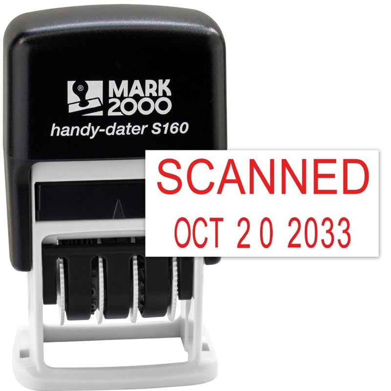 Rubber Stamp Creation Mark 2000 Self-Inking Rubber Date Office Stamp with Scanned Phrase & Date - Red Ink (Handy-Dater S160), 12-Year Band - Image 1